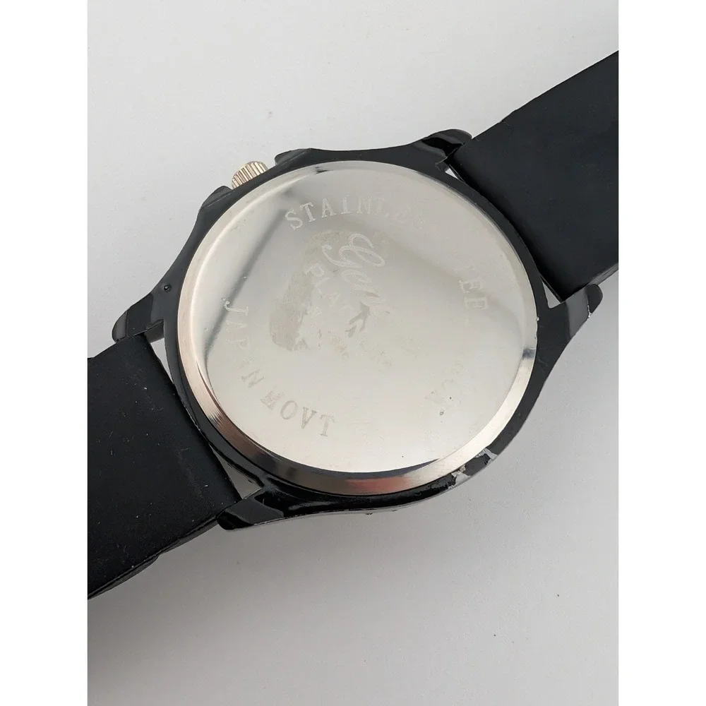 Geneva Women's Watch 38mm Case Rhinestone Bezel Black Silicone Band- New Battery